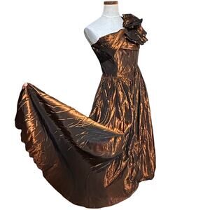 Vintage Fred Perlberg Dance Originals Copper Taffeta Ballgown One Shoulder SM
